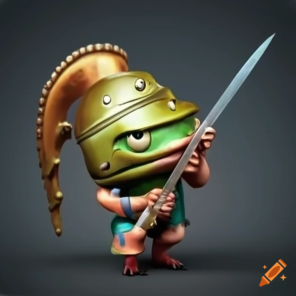 funny image of a frog with a gladiator helmet and sword