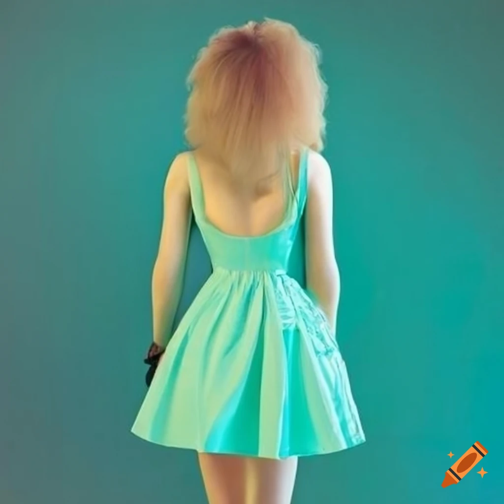 Blonde woman wearing a mint dress from the 80s on Craiyon