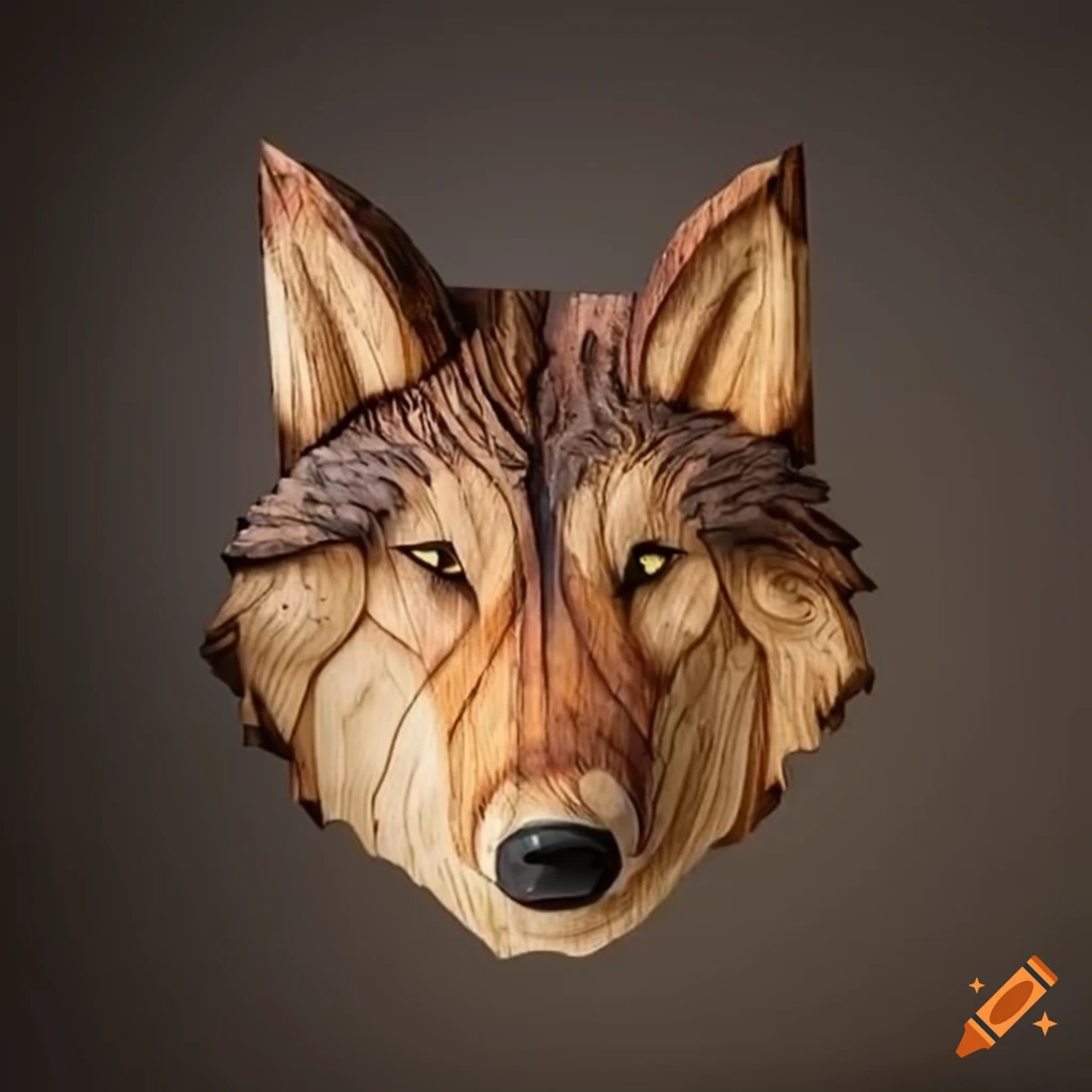 wooden sculpture of a wolf