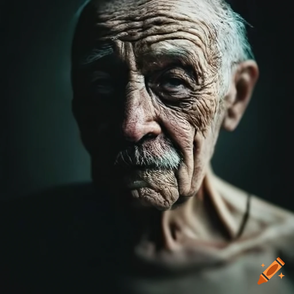 portrait of an elderly man with schizophrenia