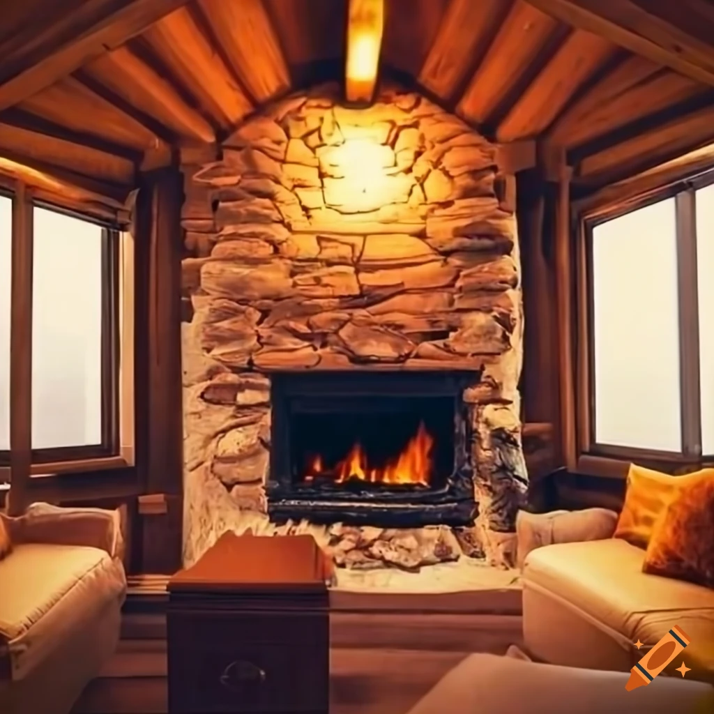 Cozy mountain cabin with fireplace and scenic views on Craiyon