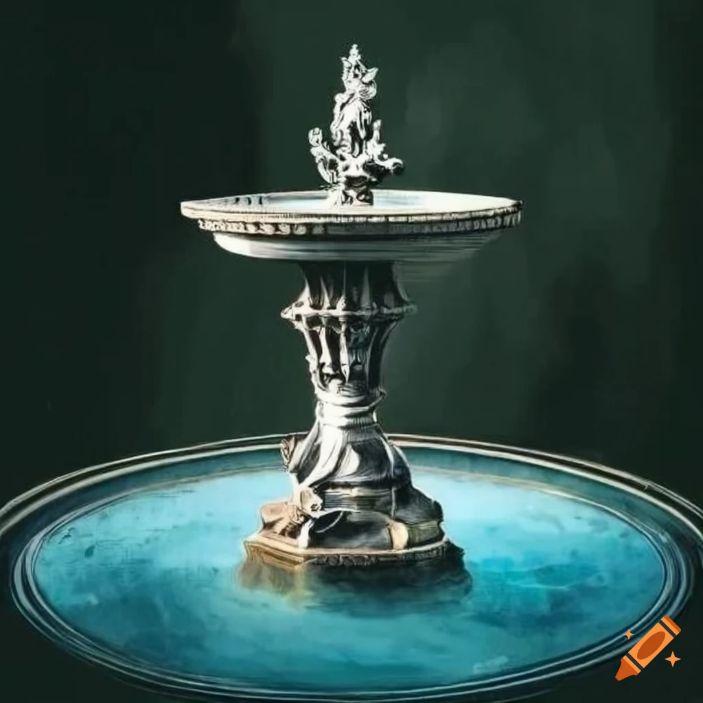 engraving of a beautiful fountain