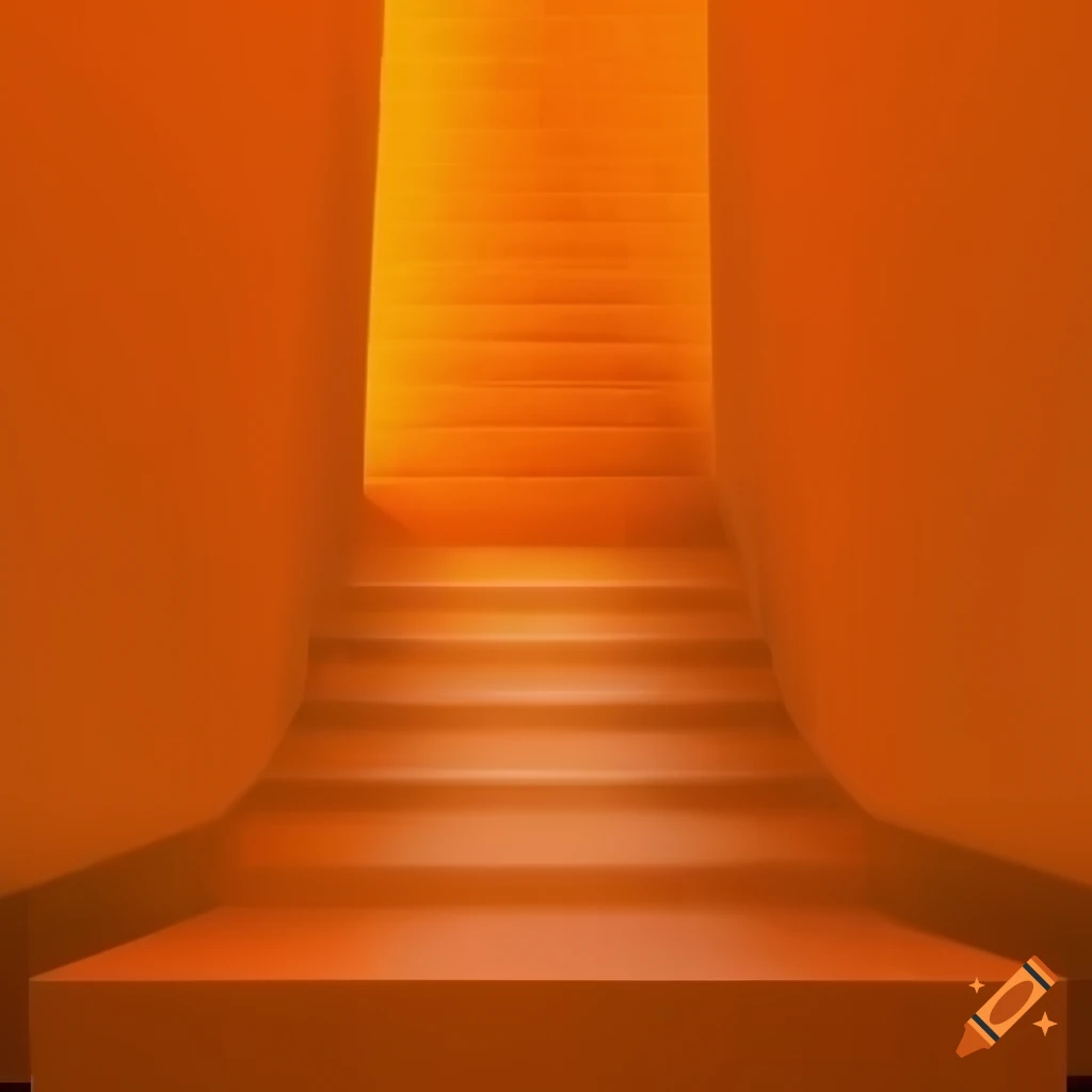 vivid orange staircase and pillars with shadows