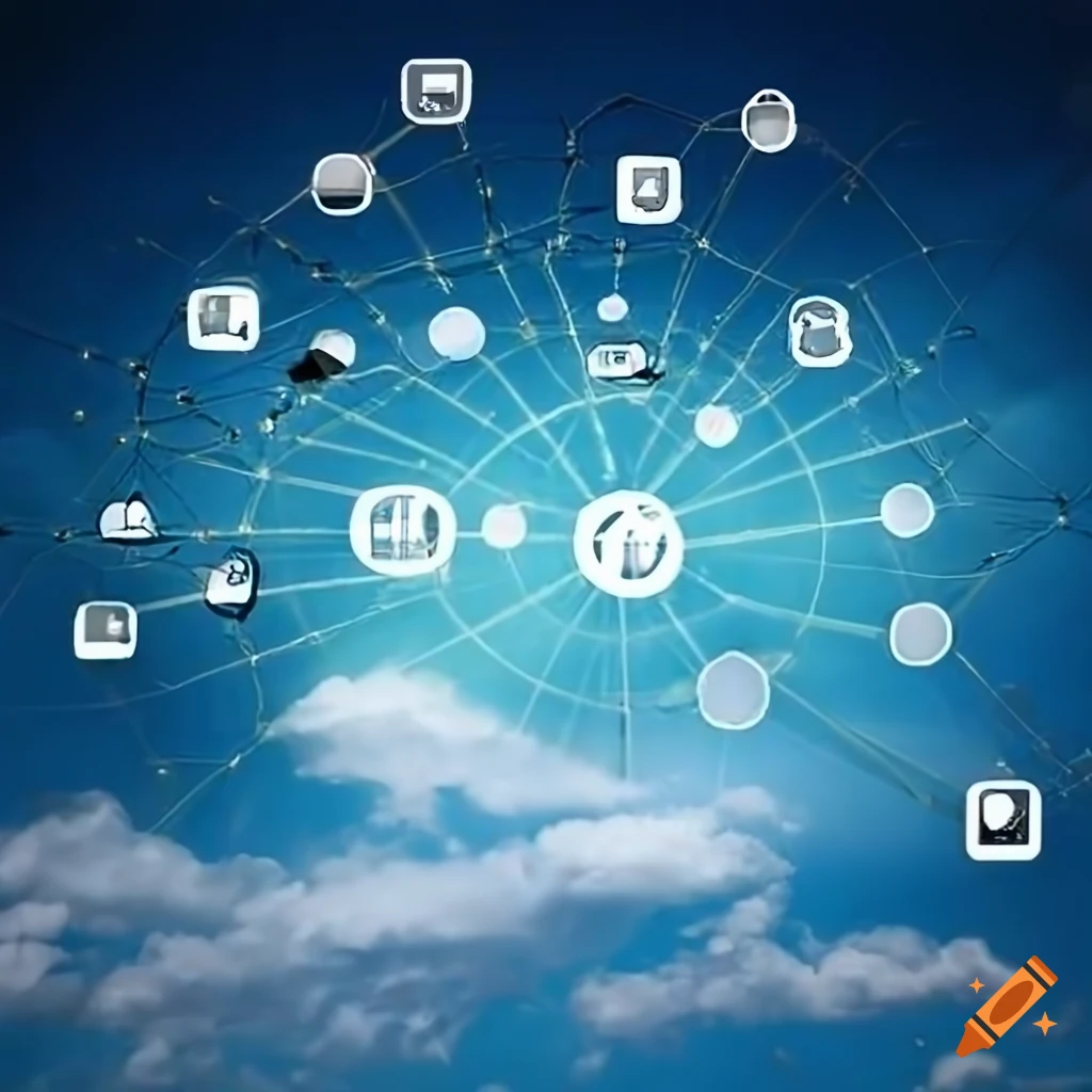 close-up photo of social media network above clouds