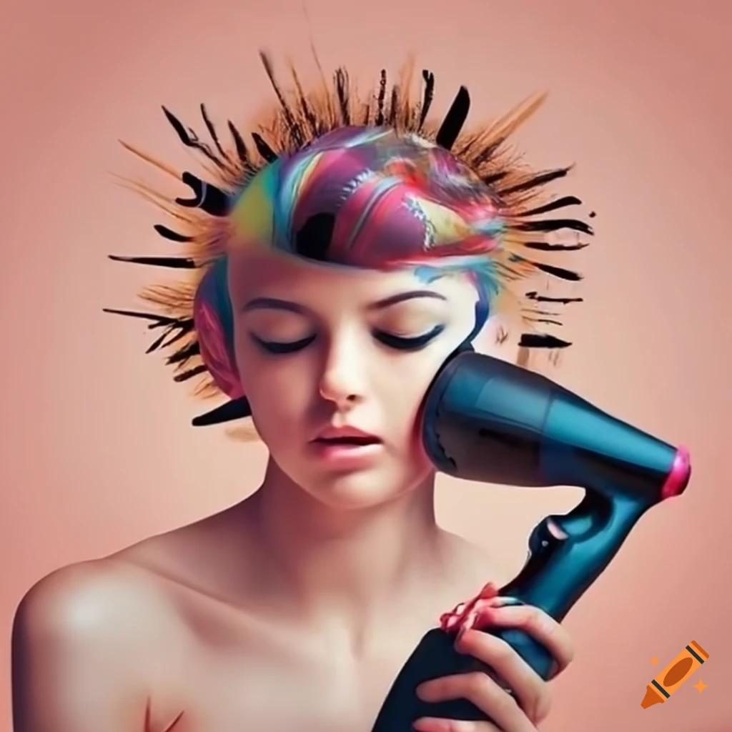 Artistic depiction of a hair dryer and sleeping baby