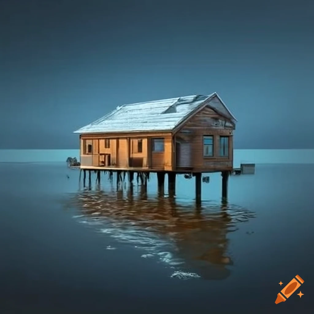 stilt house surrounded by water