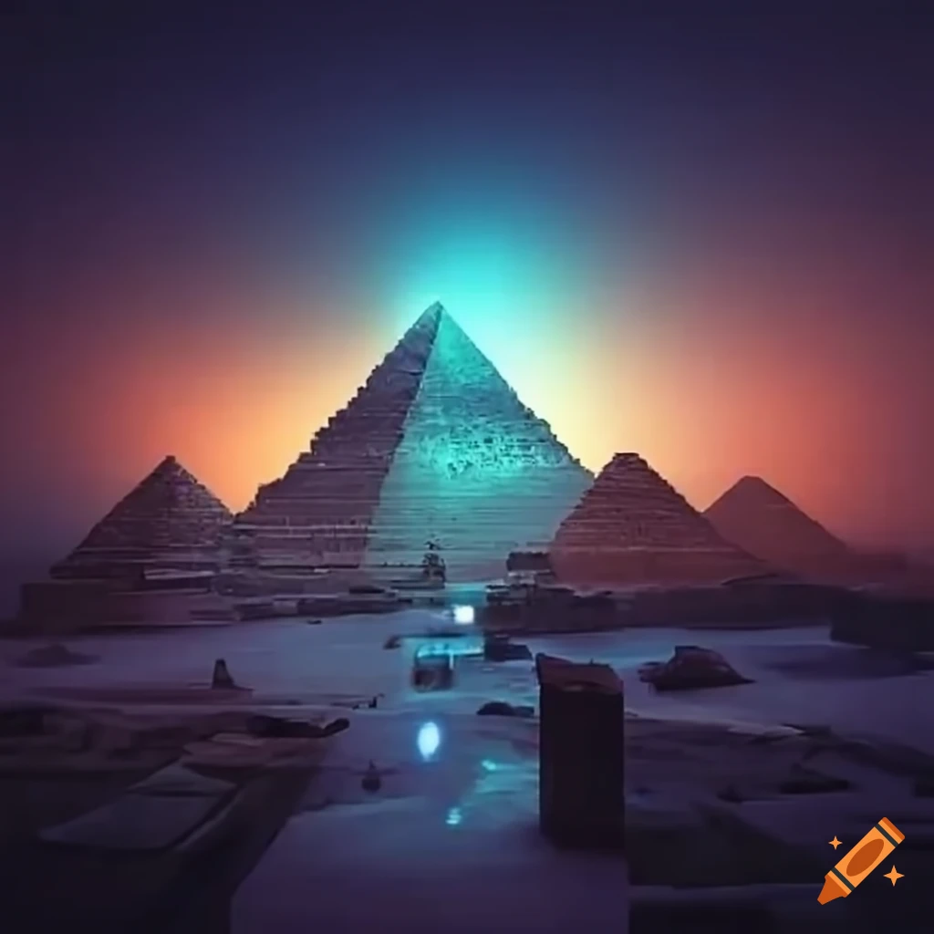 scifi city with pyramids and a red laser