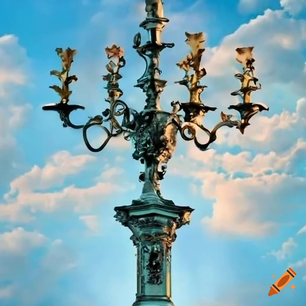 sky blue street lamps with oak leaf ornaments