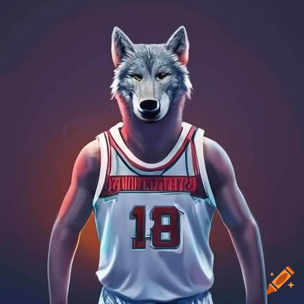 Wolf wearing a basketball jersey on Craiyon