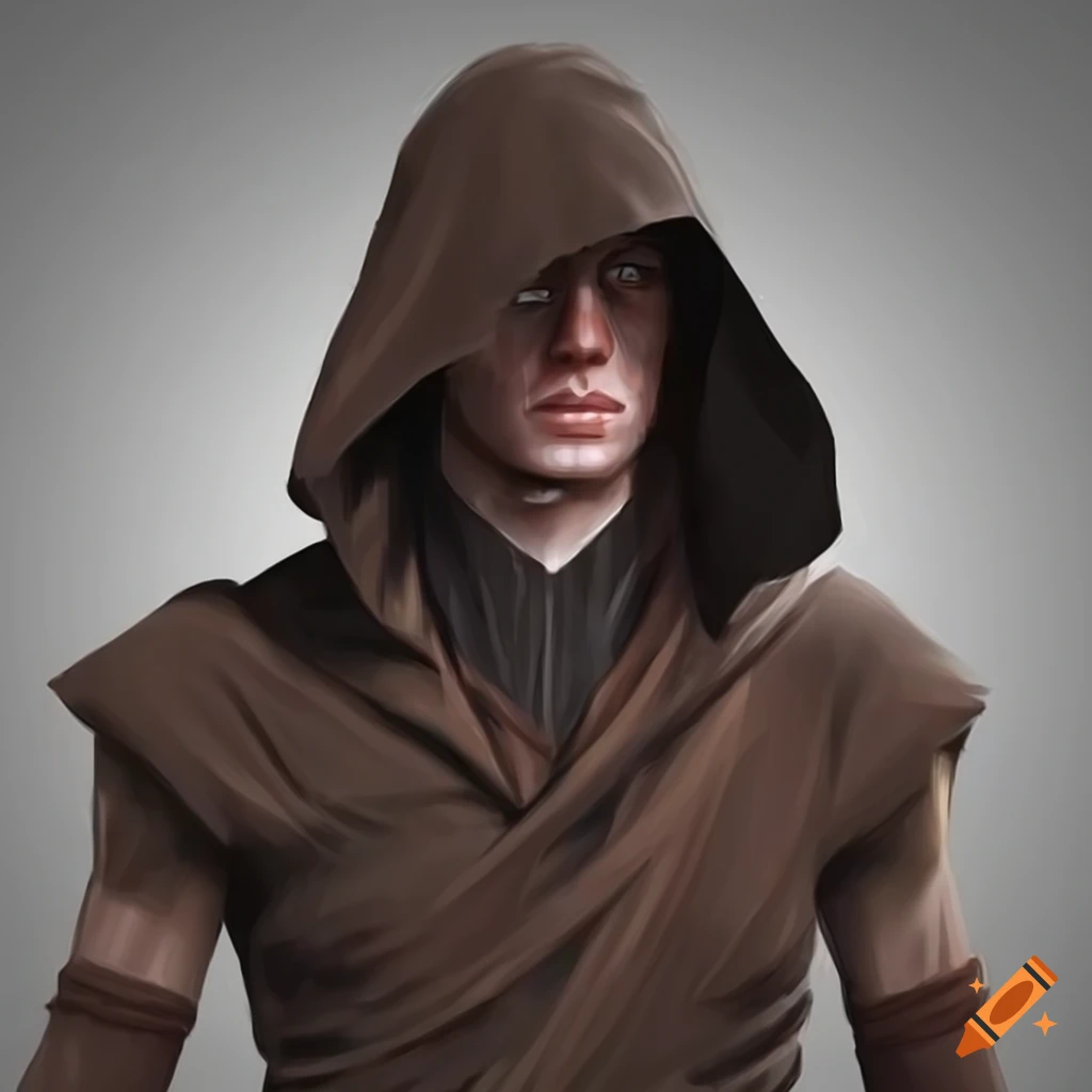 portrait of a rogue man with long hair and a cloak