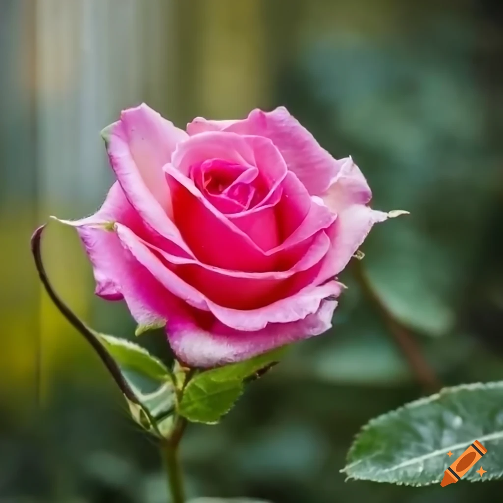 close-up photo of a rose in a pot by a window