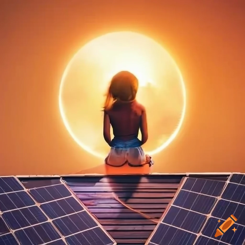 solar energy on rooftop with happy people