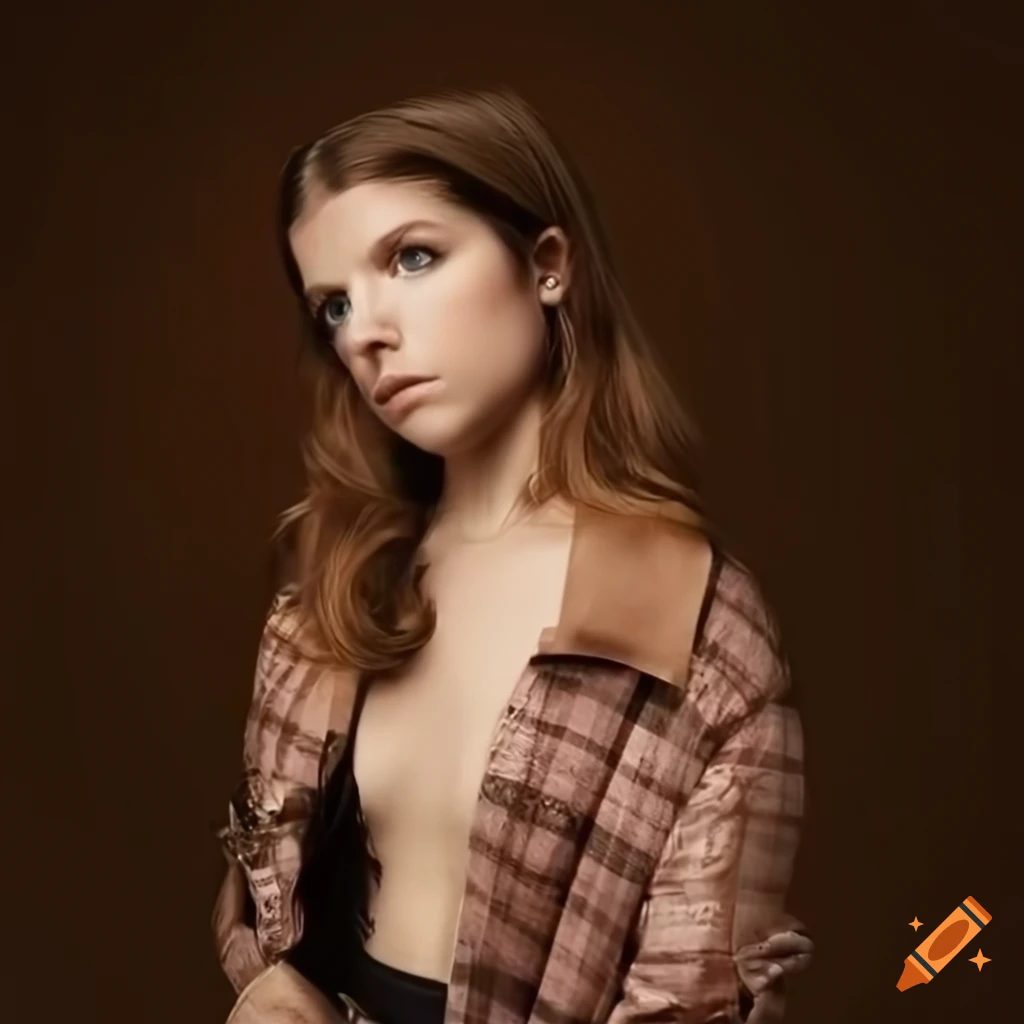 photorealistic portrait of Anna Kendrick in flannel shirt