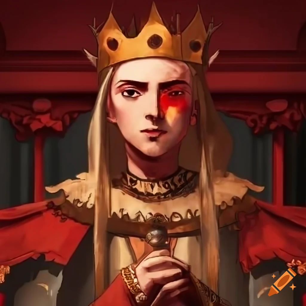 portrait of a medieval king sitting on his throne