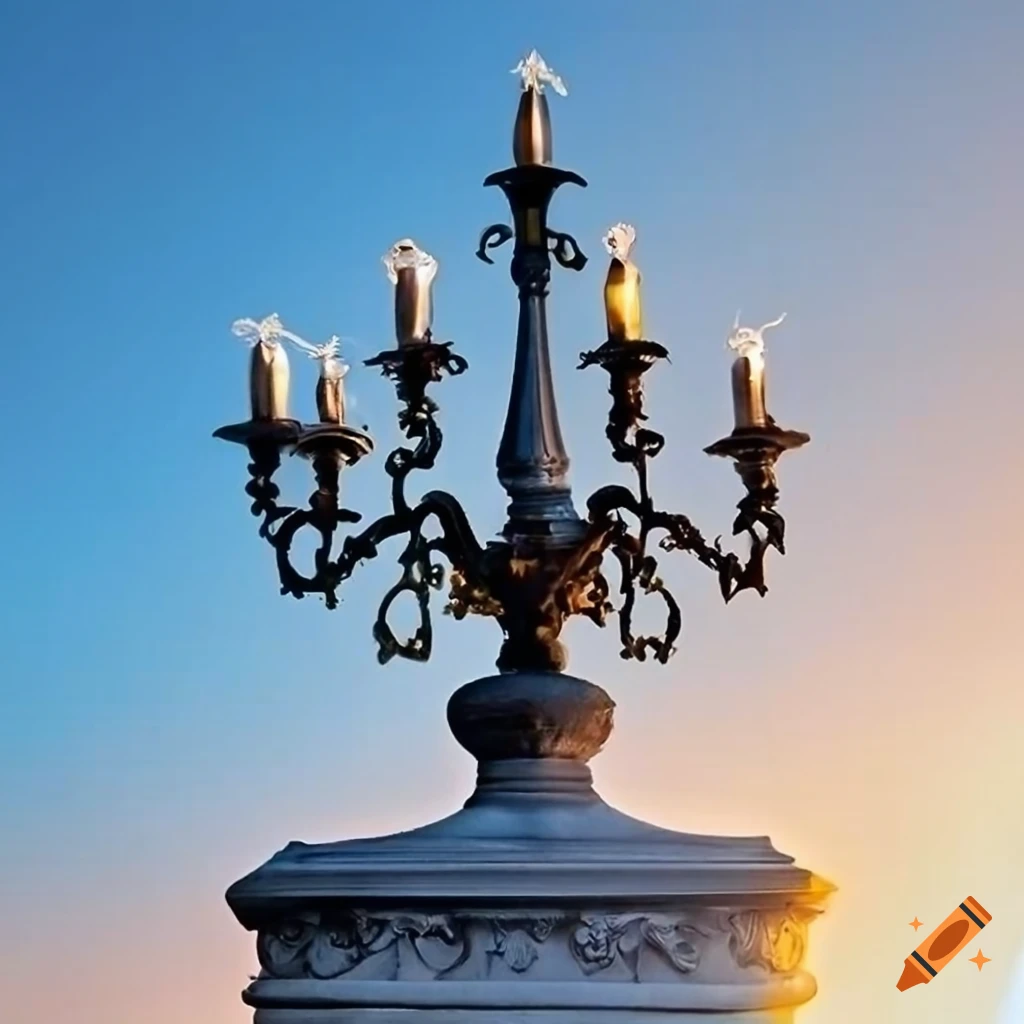 street candelabrum in Dresden with blue sky and oak leaf ornaments