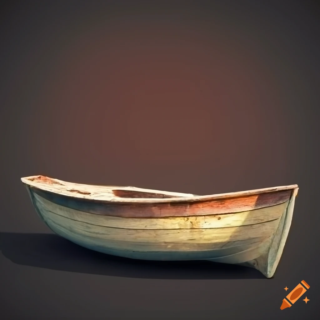 Ancient 3d video game small fishing boat, 4k, hyper realistic on