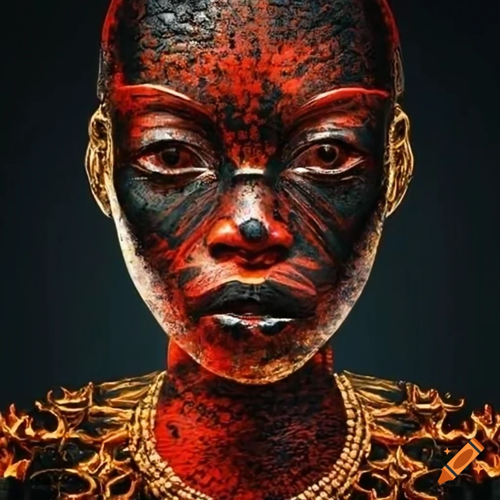 abstract surrealism artwork with cyborg African tribe elements