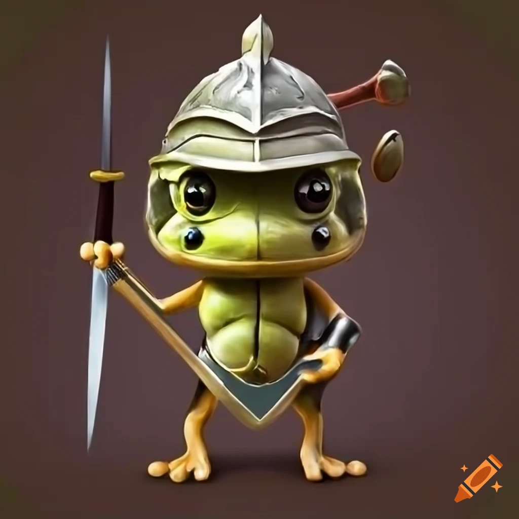 funny image of a frog with a gladiator helmet and sword