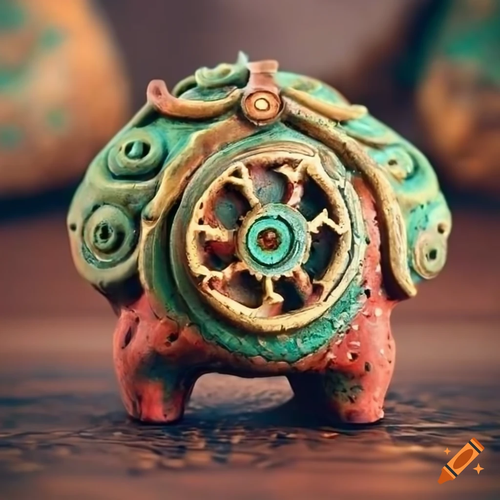 ceramic steampunk fossil remnants in Jomon style