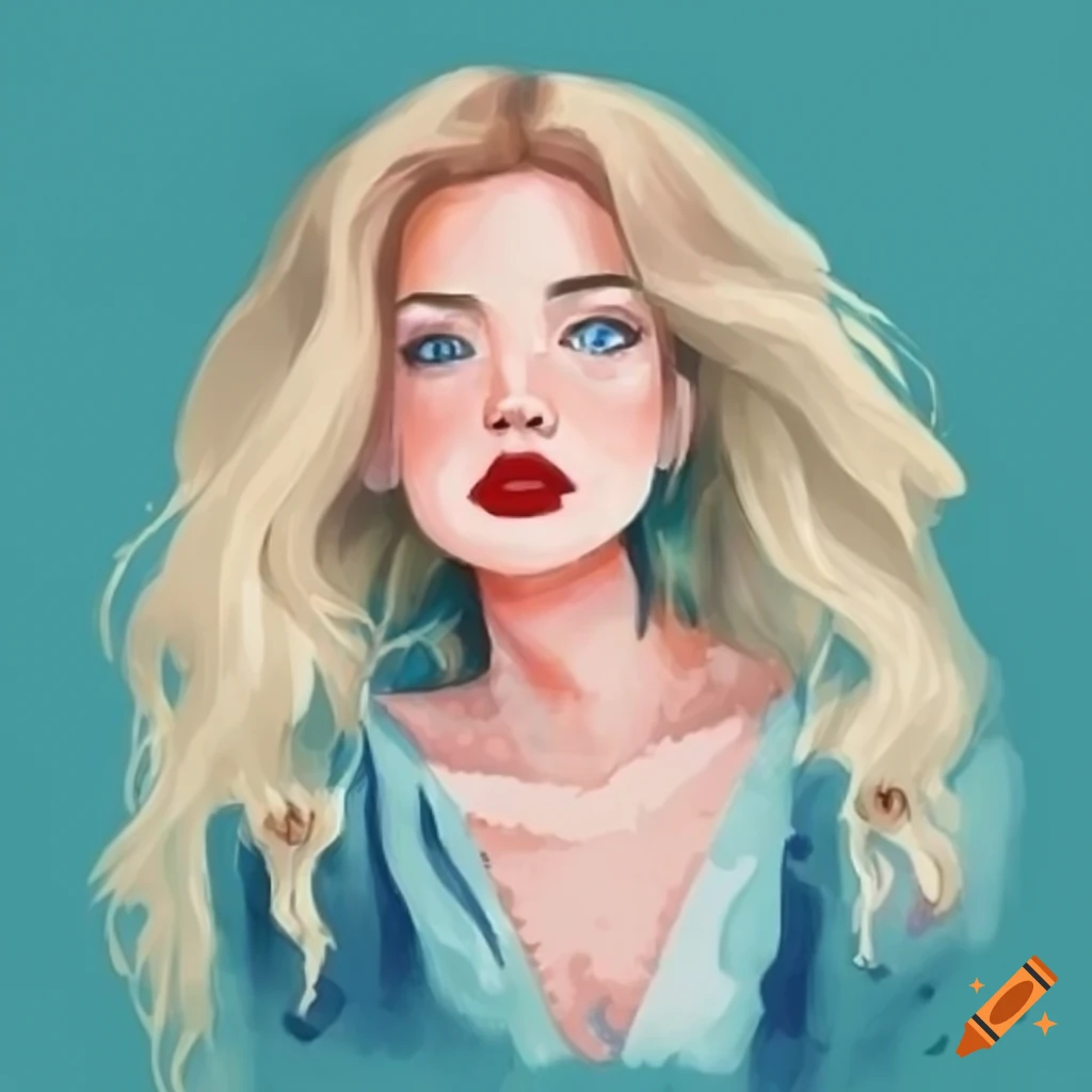 Cartoon Illustration Of A Woman With Blond Hair And Blue Eyes 2963