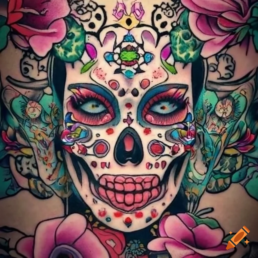 Mexican sugar skull. Done by Eddy Rivera, Rainbow Tattoo, Quetetaro, Mexico  : r/tattoos