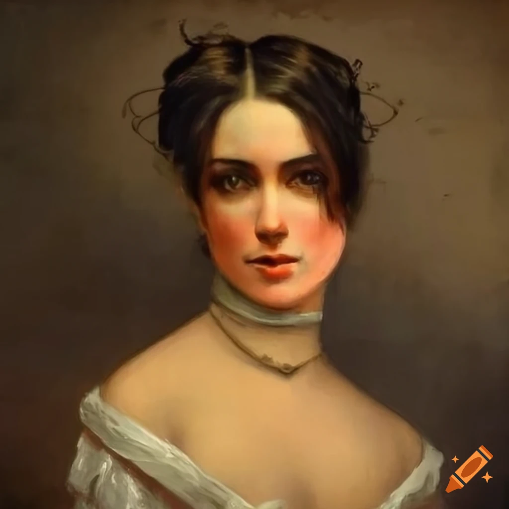 painting of a woman standing next to an iron gate in a haunted house