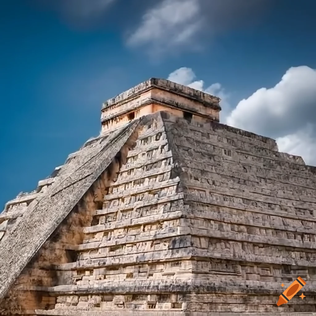 Detailed view of chichen itza pyramid
