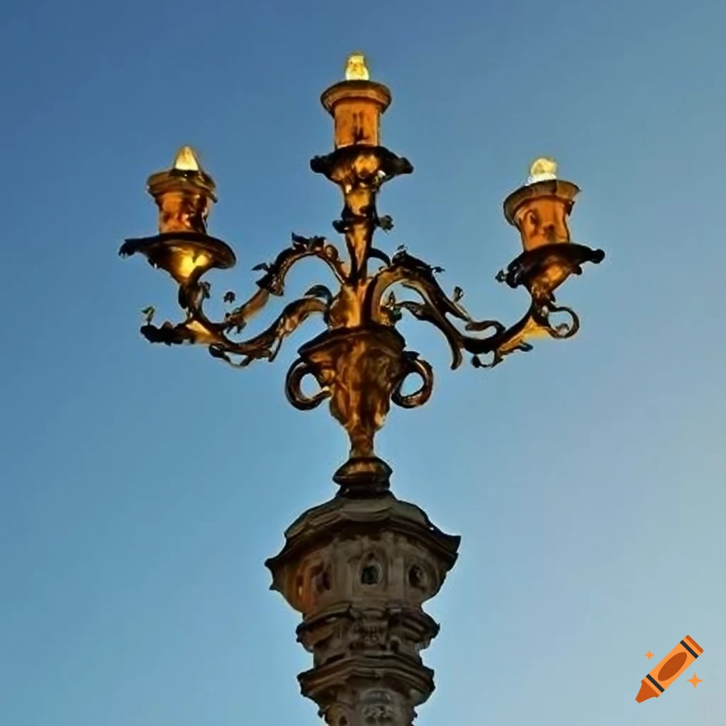 blue sky street lamps with oak leave ornaments