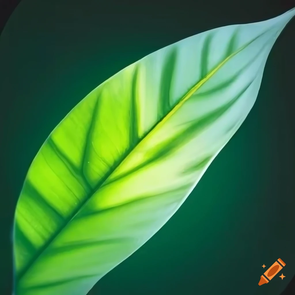 Green leaf with a glowing light on Craiyon