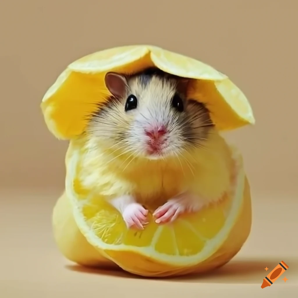 Cute hamster wearing a lemon costume