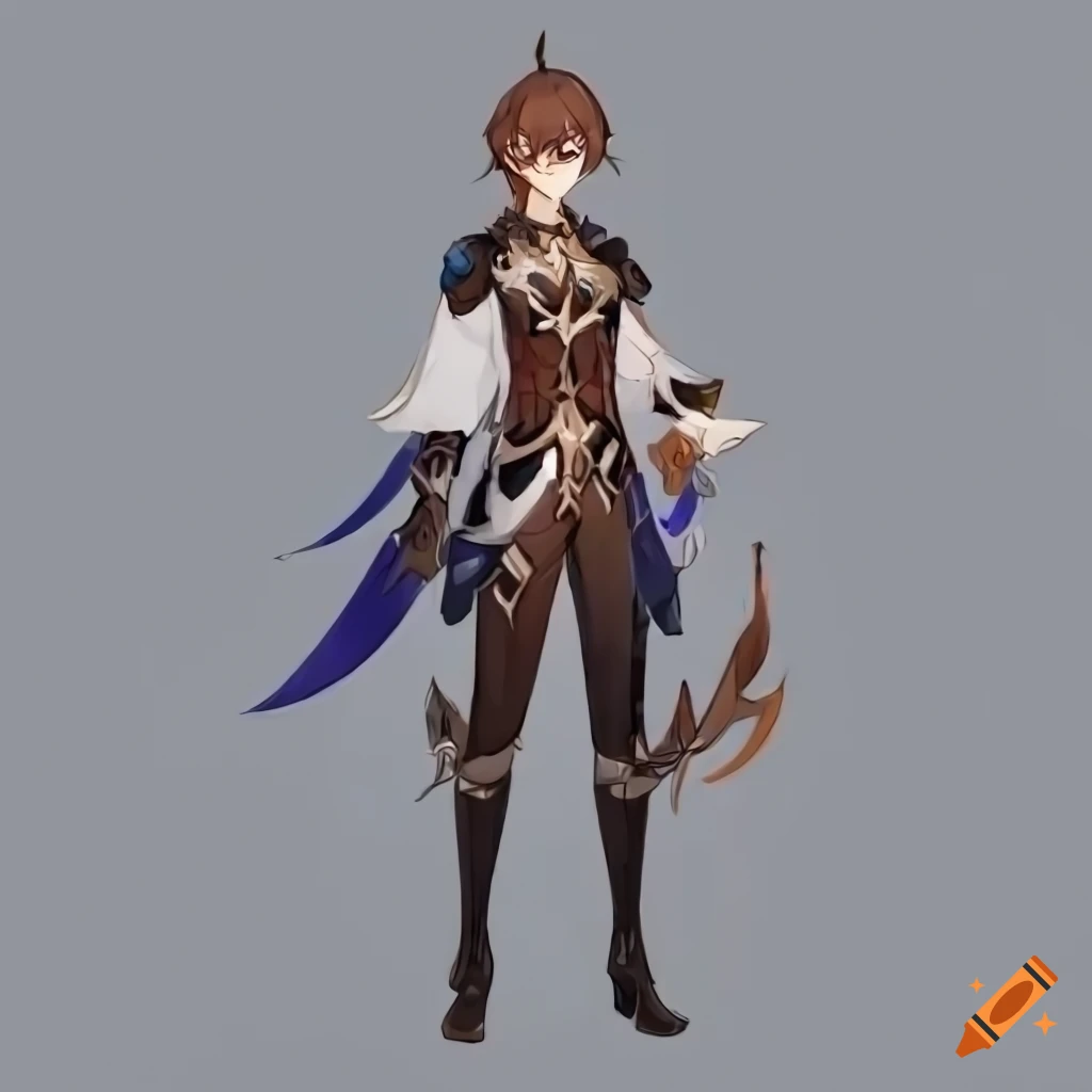 Illustrated character with brown hair and blue eyes in genshin impact ...