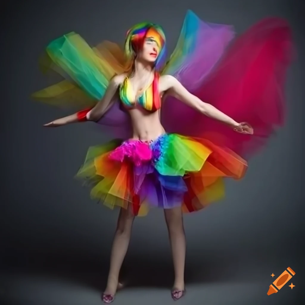 hyper-realistic artwork of a woman in rainbow armor and tutu
