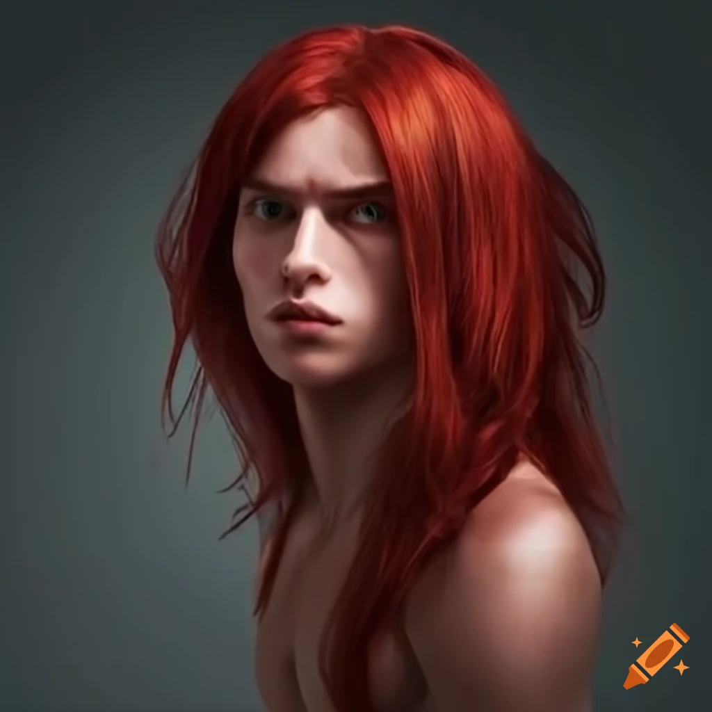 image of a male dancer with long dark red hair