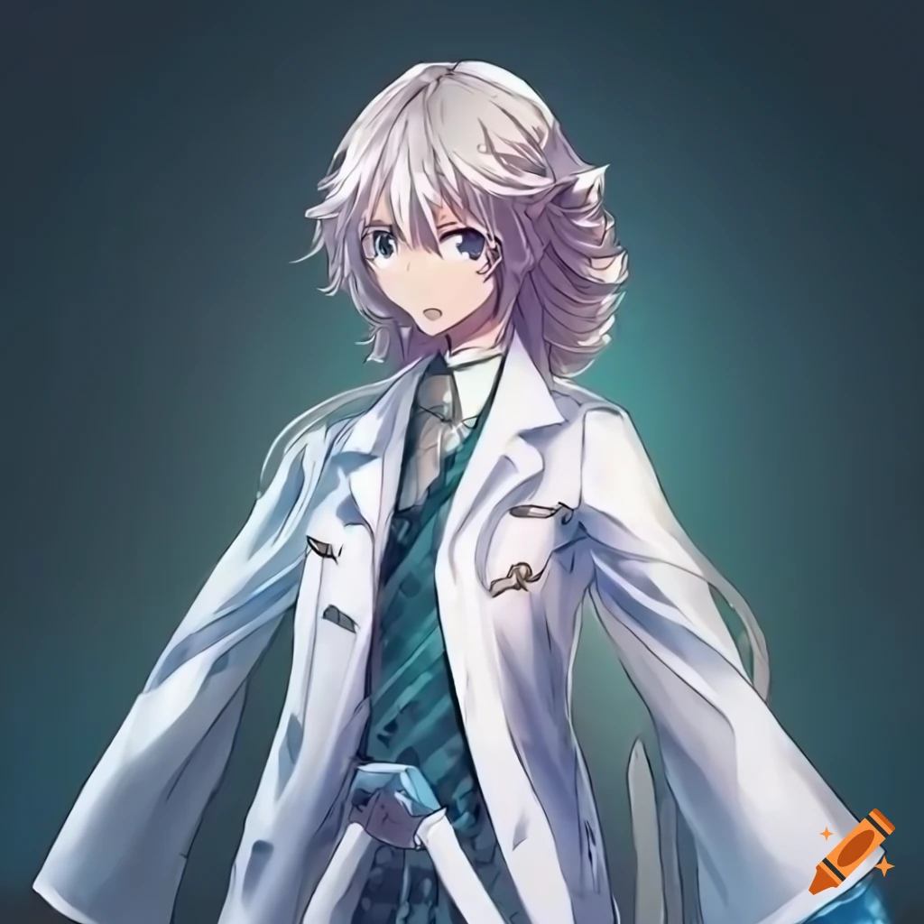 Full body image of an anime scientist in a white coat on Craiyon