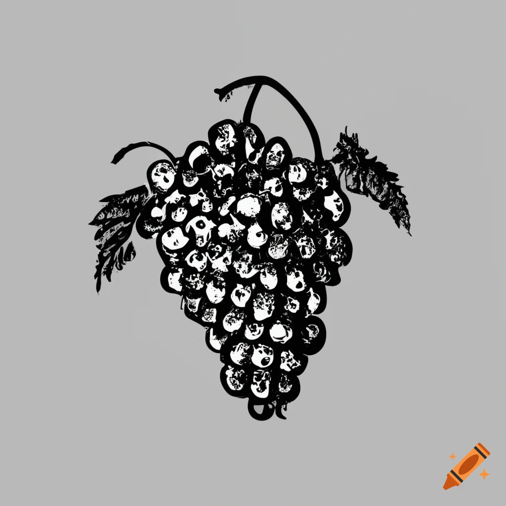 Black and white flat icon of grapes