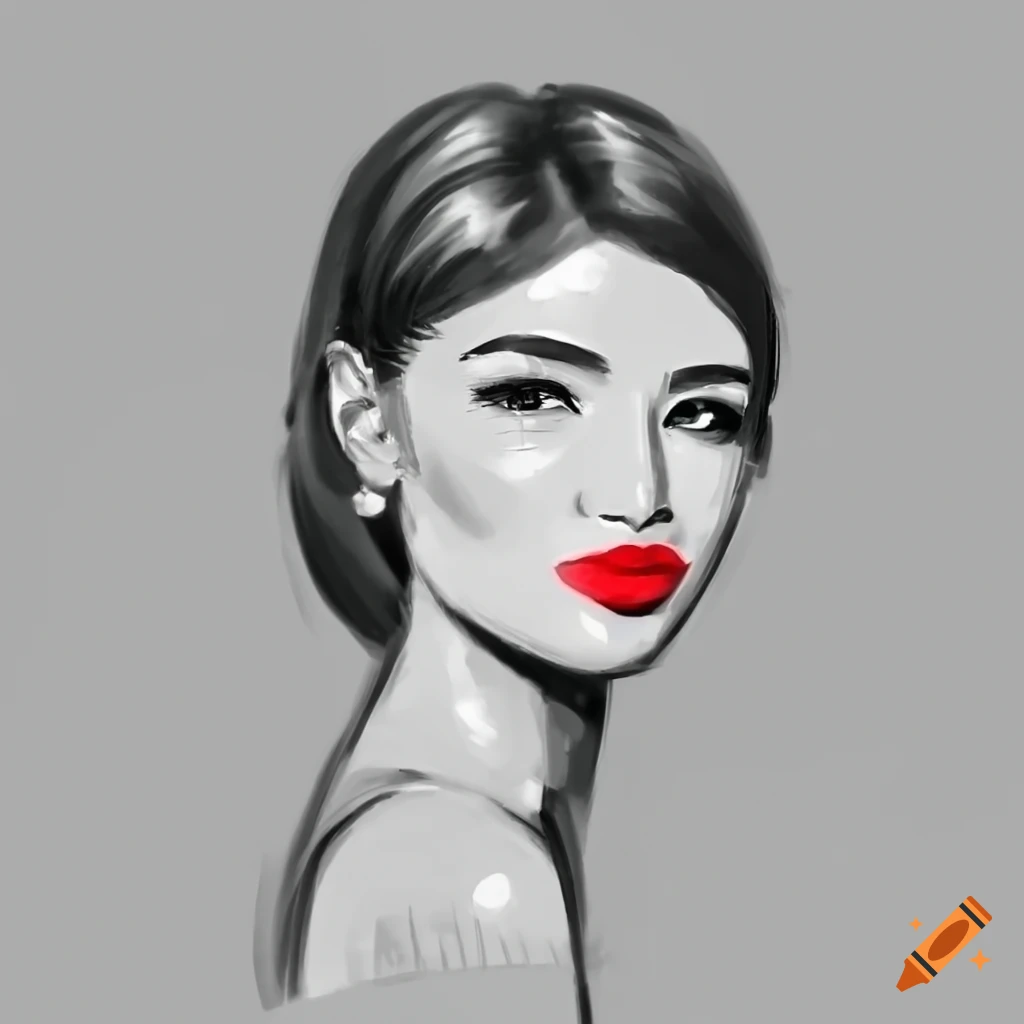 painting of a fashionable woman with red lipstick and cosmetics