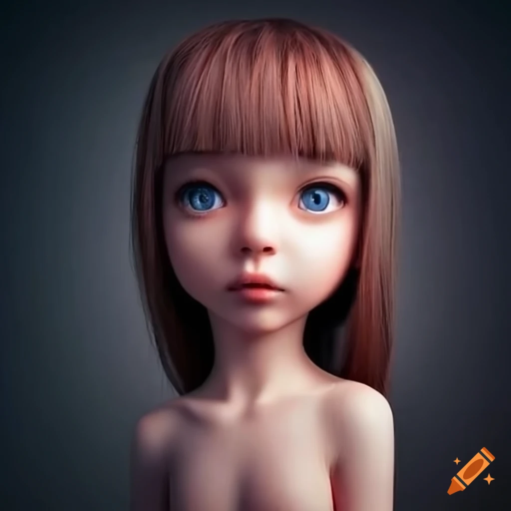 Character design of a girl with a square head on Craiyon