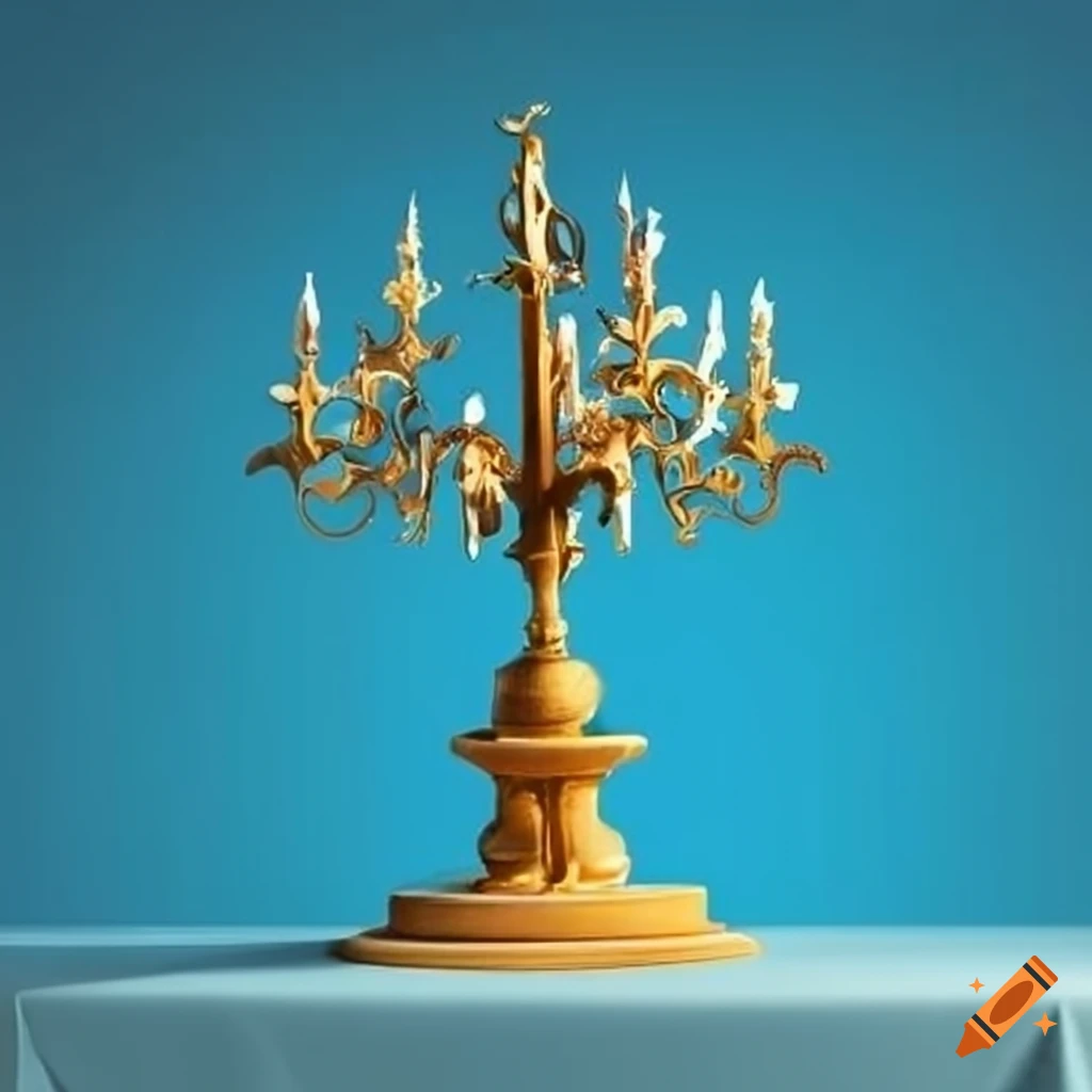 blue sky candelabrum with lamps and oak leaves ornaments