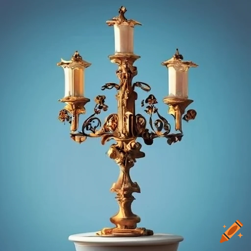 blue sky and oak leaves ornaments on a street candelabrum