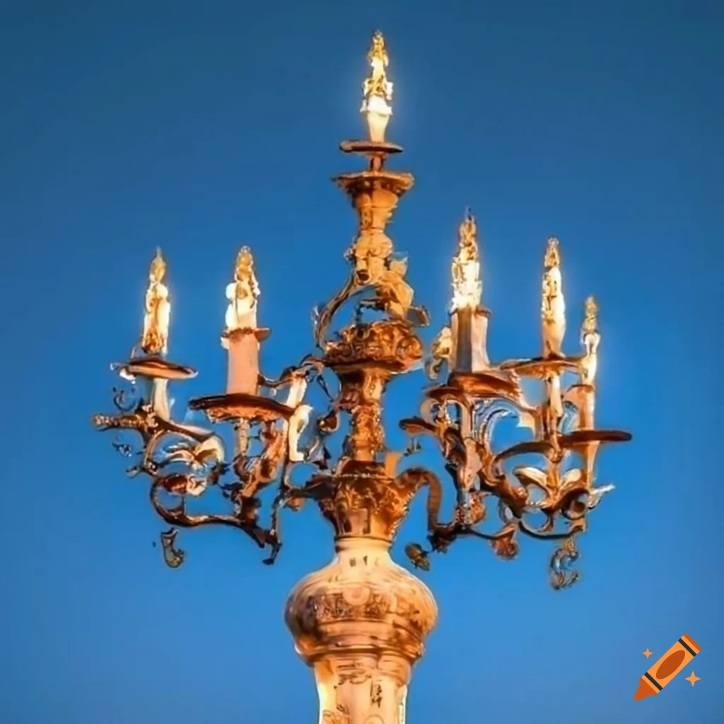 blue sky and street lamps with oak leaf ornaments