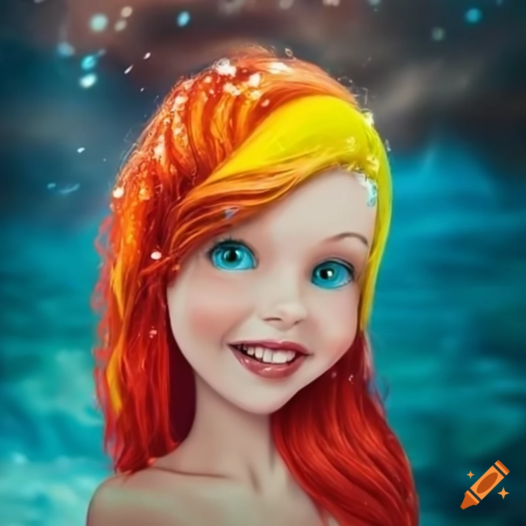 Portrait of a smiling mermaid with colorful hair underwater on Craiyon