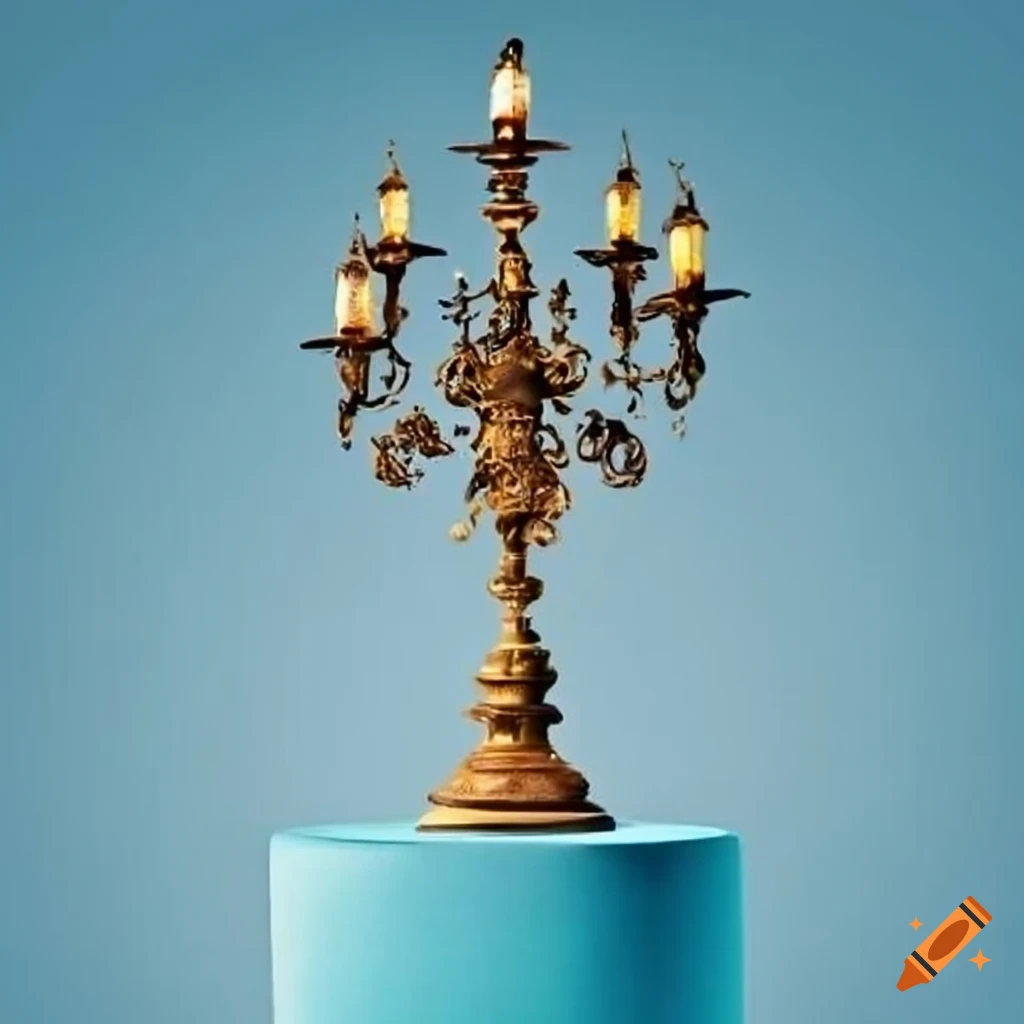 sky blue candelabrum with oak leaf ornaments