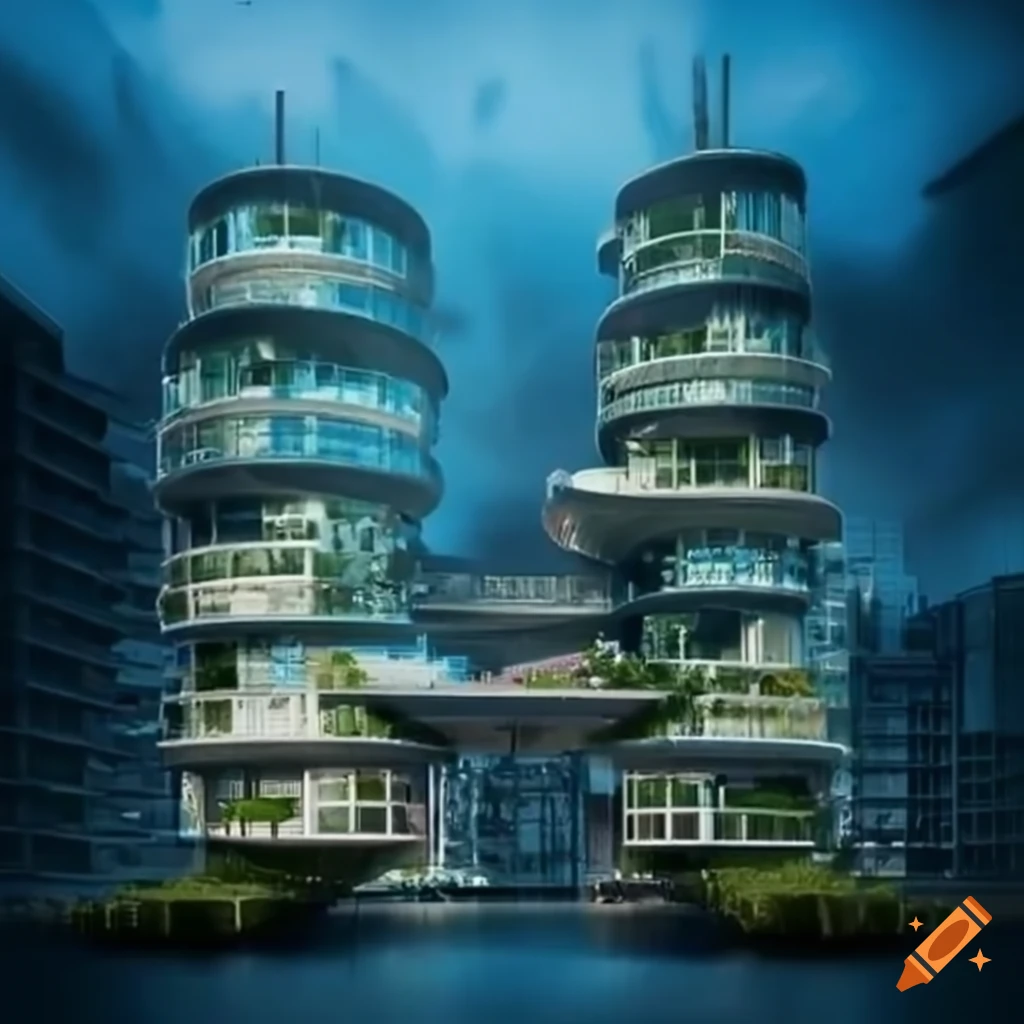 edificio de empresa en estilo arquitectónico solarpunk