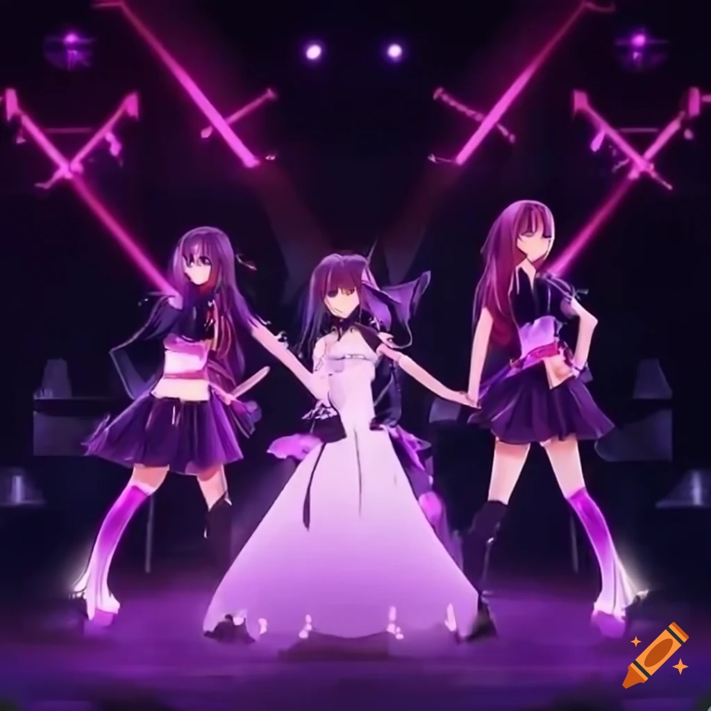 Japanese anime girl group performing on stage on Craiyon
