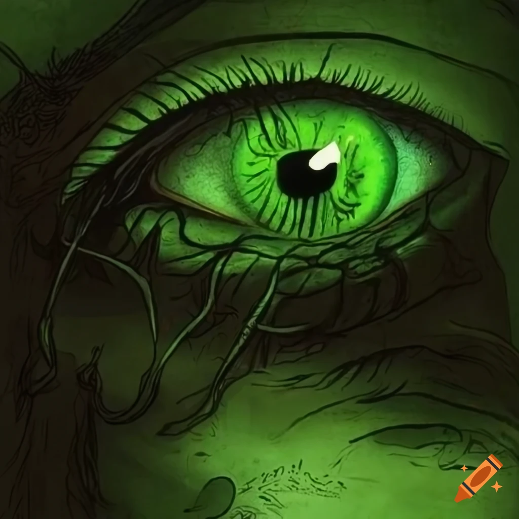 green cosmic horror eye