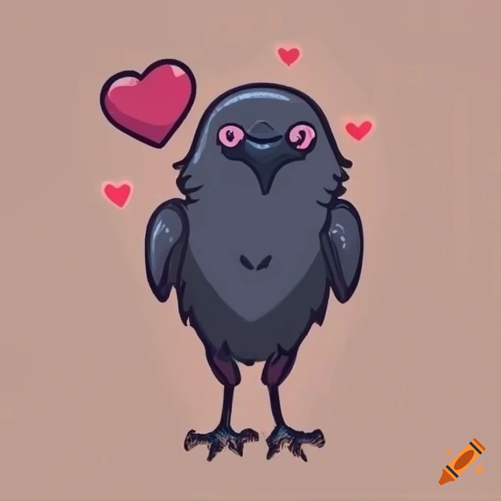 emote style artwork of a crow holding a heart