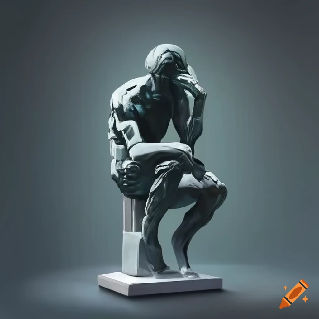 futuristic android statue of a thinking man