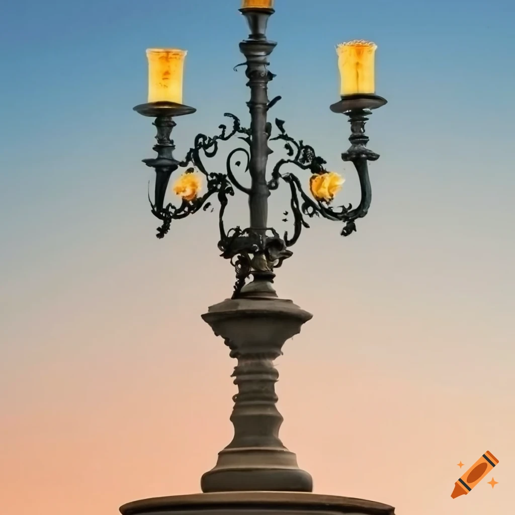 blue sky street lamps with oak leaf ornaments
