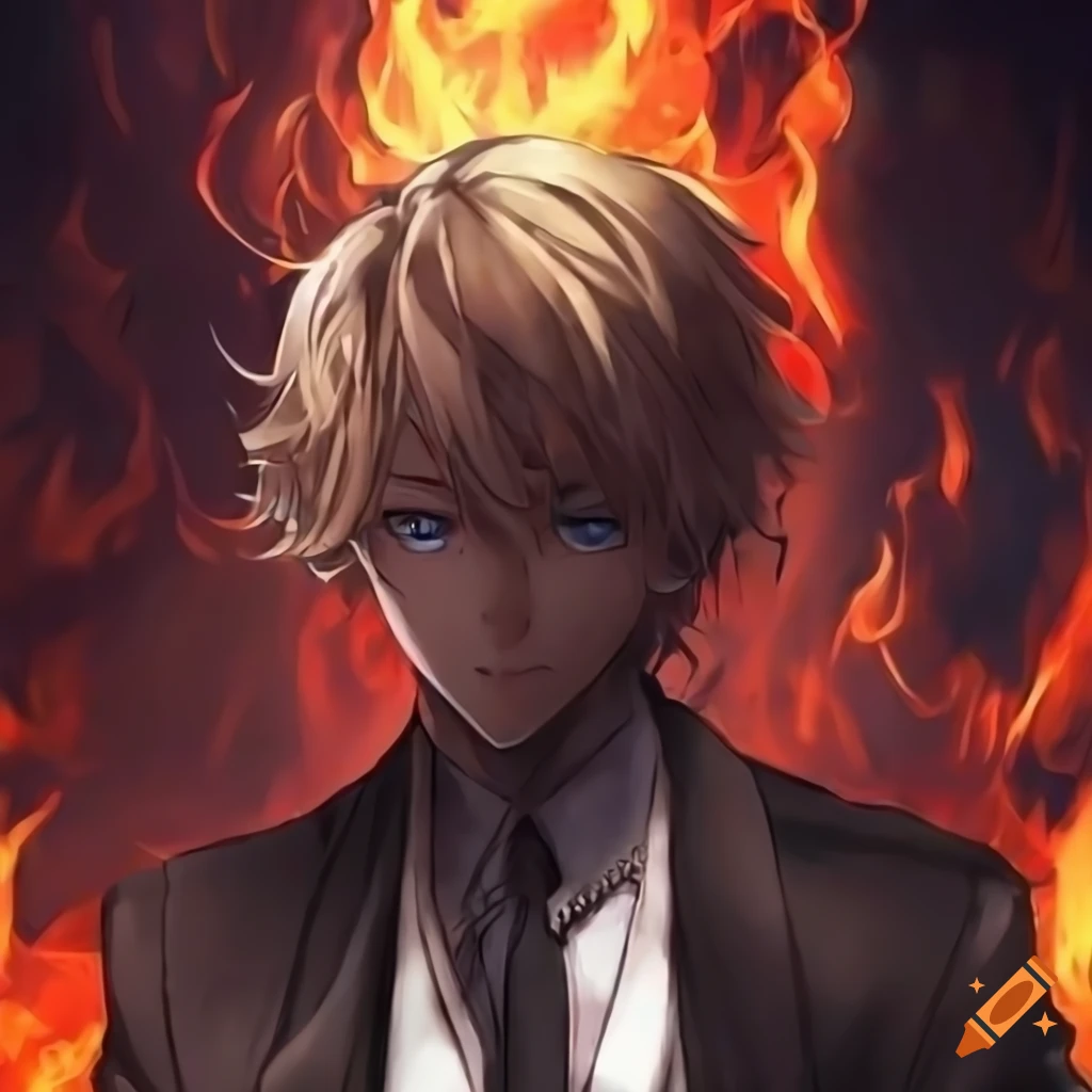 anime style portrait of a blond guy with blue eyes