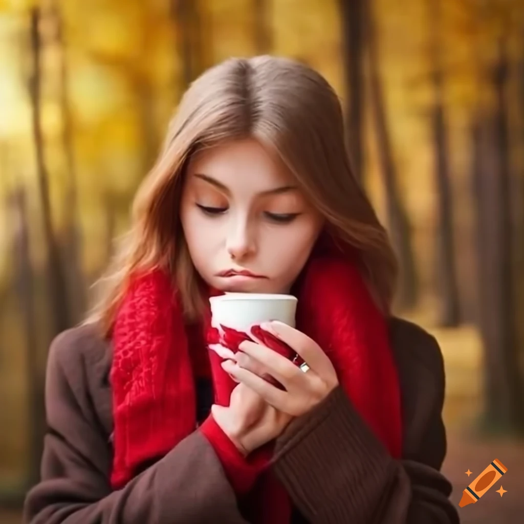 Girl Enjoying A Cup Of Coffee In The Forest girl-enjoying-a-cup-of-coffee-in-the-forest